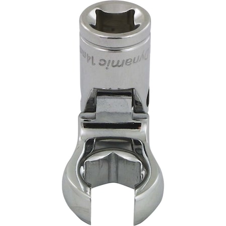 Dynamic Tools 3/8"Dr Metric 14mm Flex Head, Crow Foot Flare Nut Socket, Chrome D008764